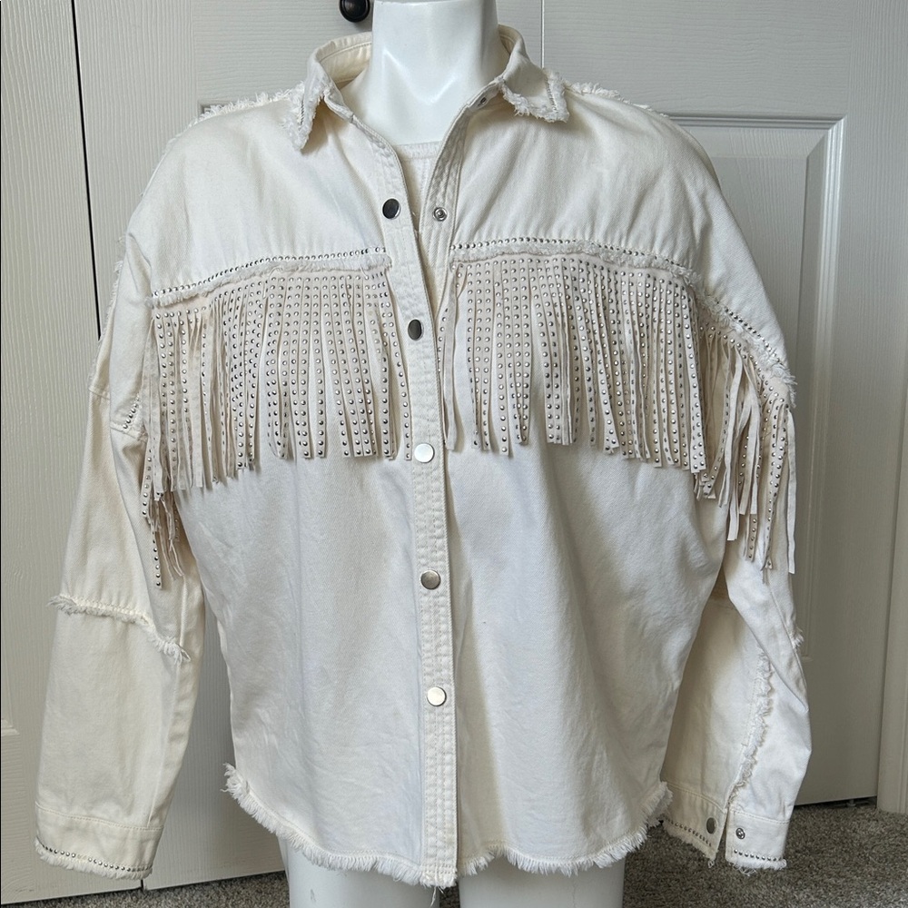 Zara Cream Tassled Shirt Coat Size Small